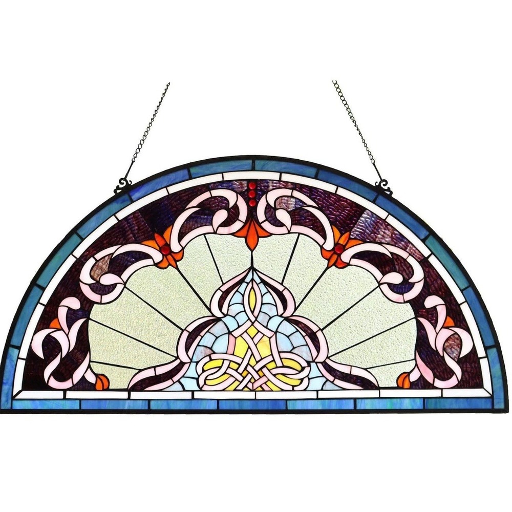 Lady Astor Demi-Lune Half-Round Window Panel Tiffany Style Stained Glass Hang...